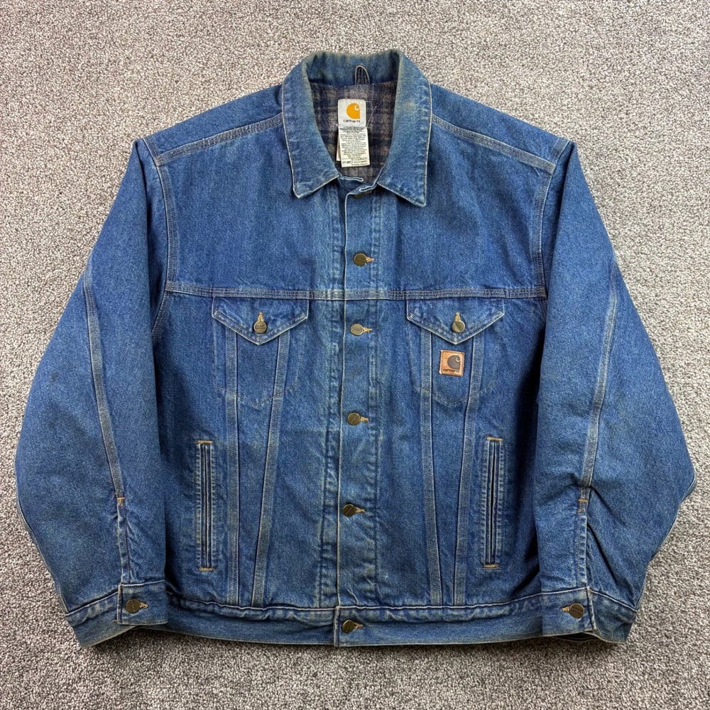 Vintage Carhartt Denim Jacket Mens XL Blue Cotton Blanket Lined Trucker J11 DST